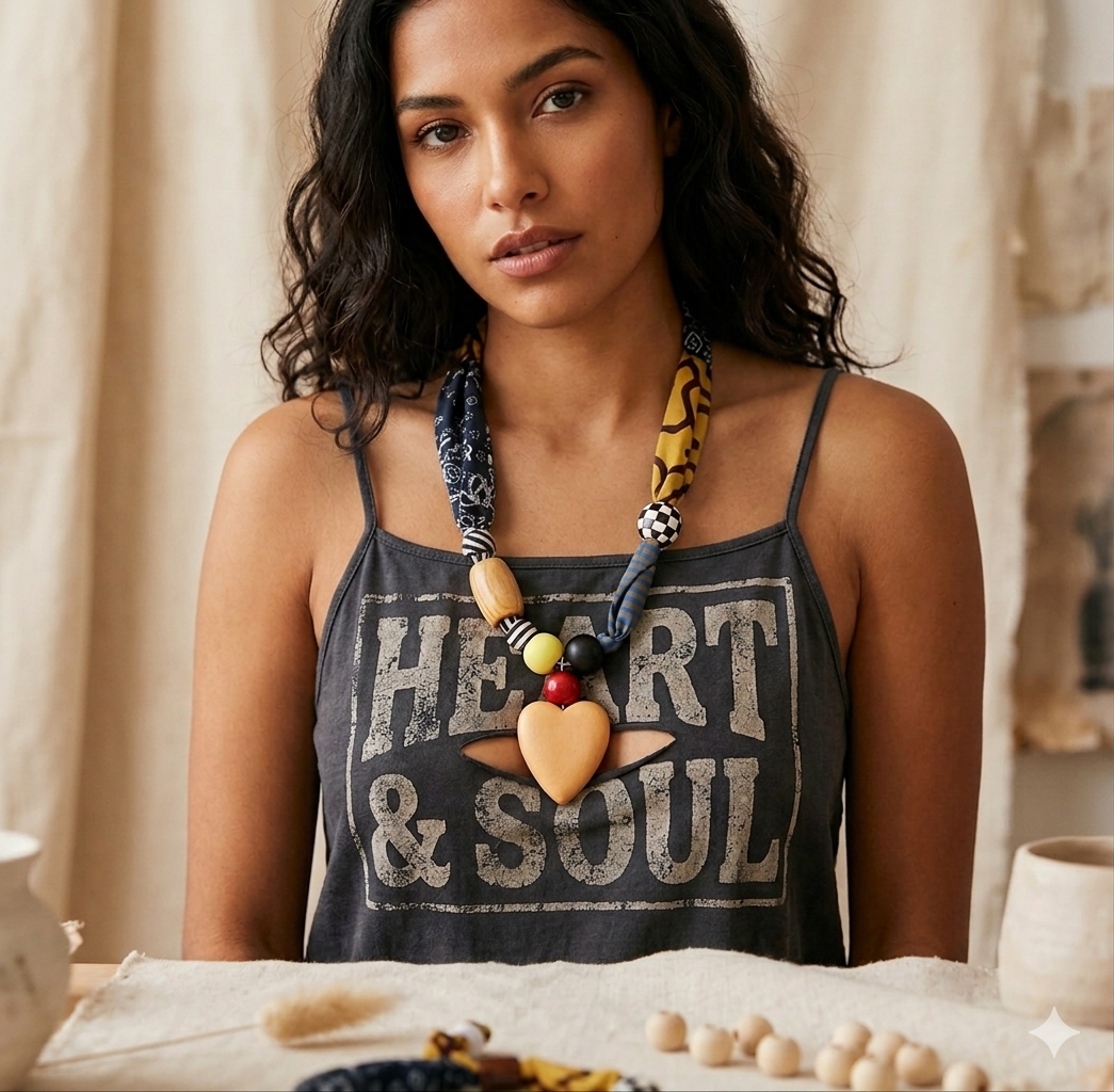 Boho Heart Pendant Scarf Necklace