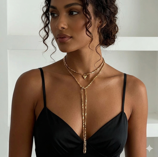 Gold Heart Lariat Wrap Necklace