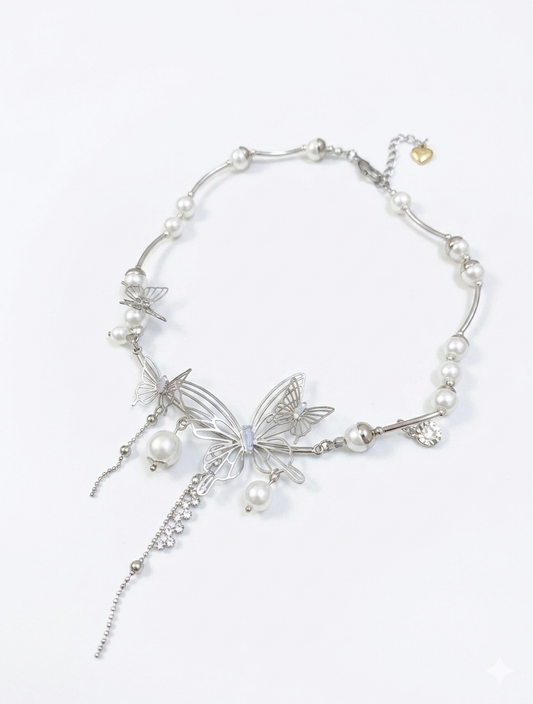 Celestial Butterfly Pearl Choker Necklace