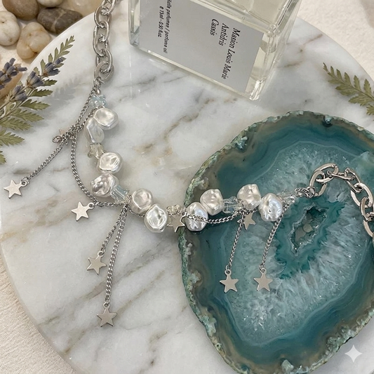 Baroque Pearl Star Charm Choker Necklace