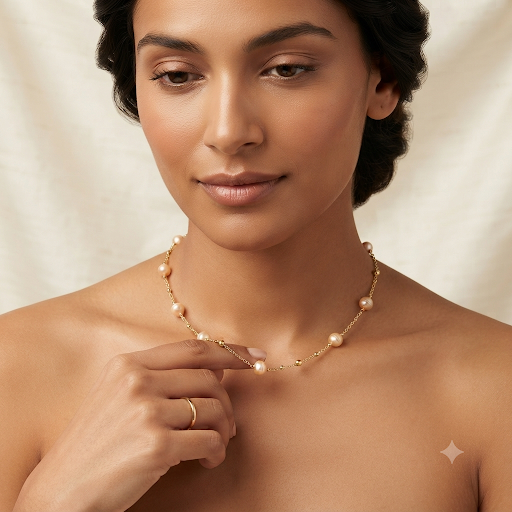 Pink Freshwater Pearl Station Necklace