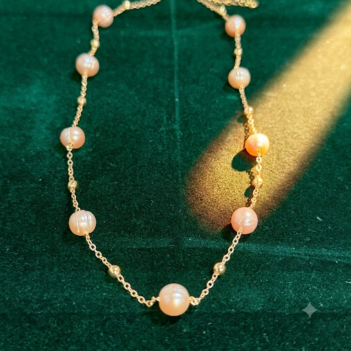 Pink Freshwater Pearl Station Necklace