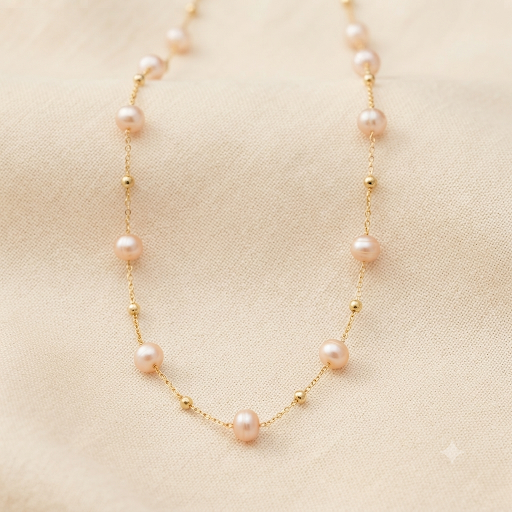 Pink Freshwater Pearl Station Necklace