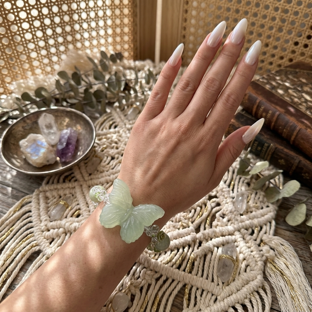 Jade Butterfly Bracelet with Crystal Beads