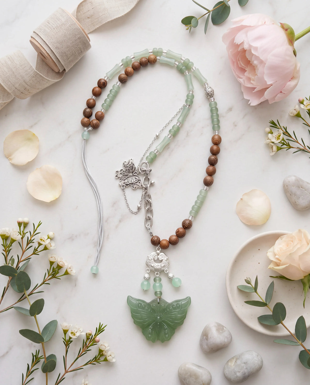Green Aventurine Butterfly Necklace Handmade