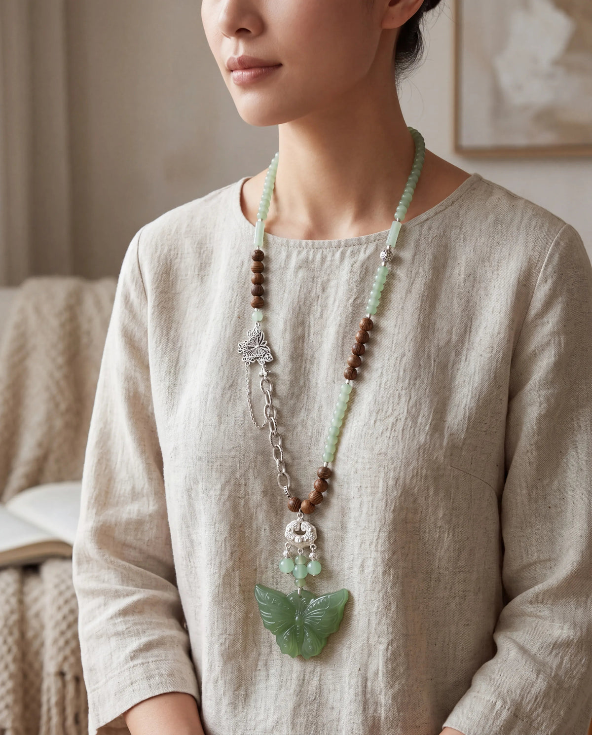Green Aventurine Butterfly Necklace Handmade