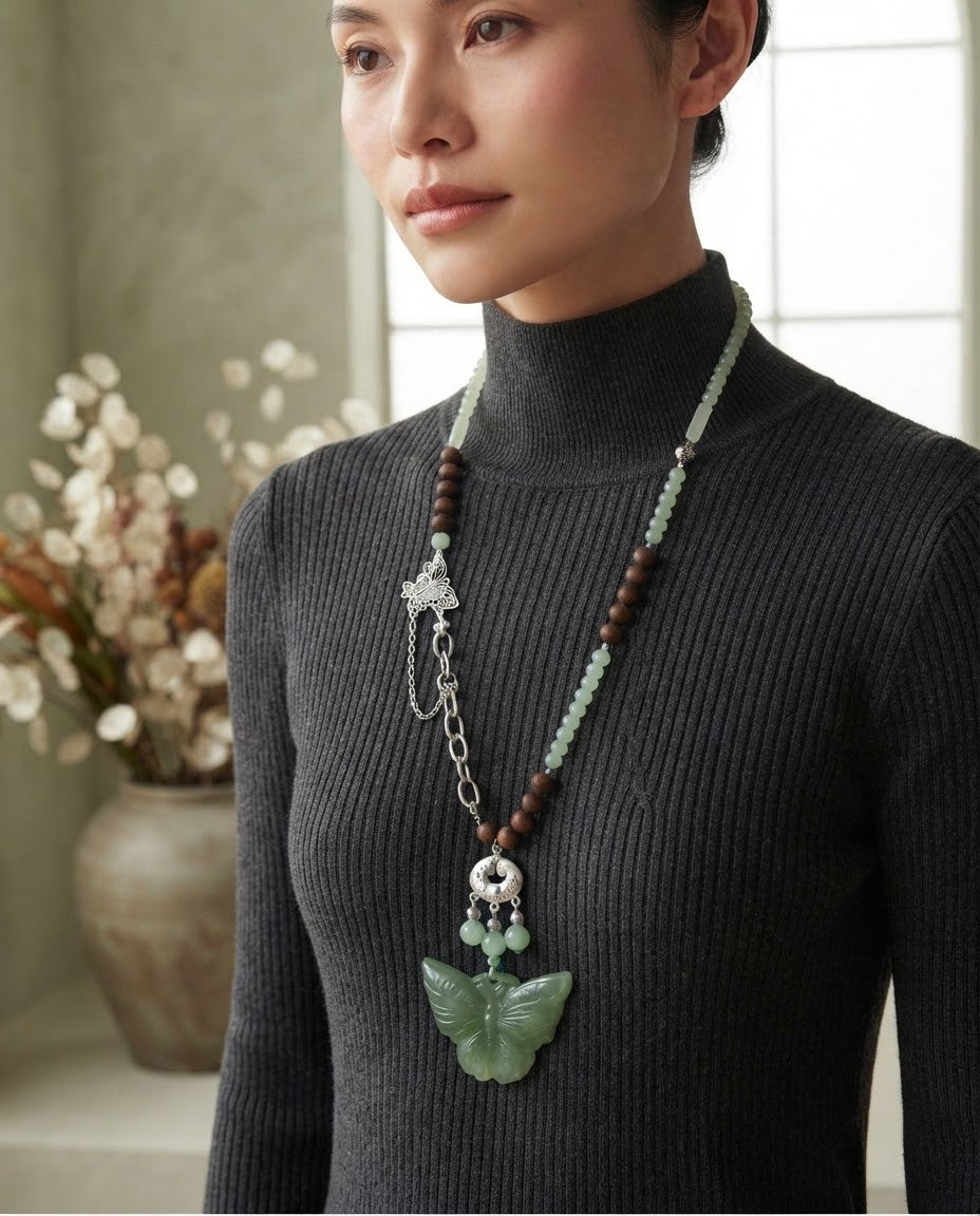 Green Aventurine Butterfly Necklace Handmade
