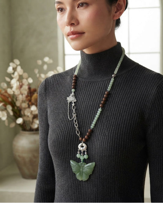 Green Aventurine Butterfly Necklace Handmade