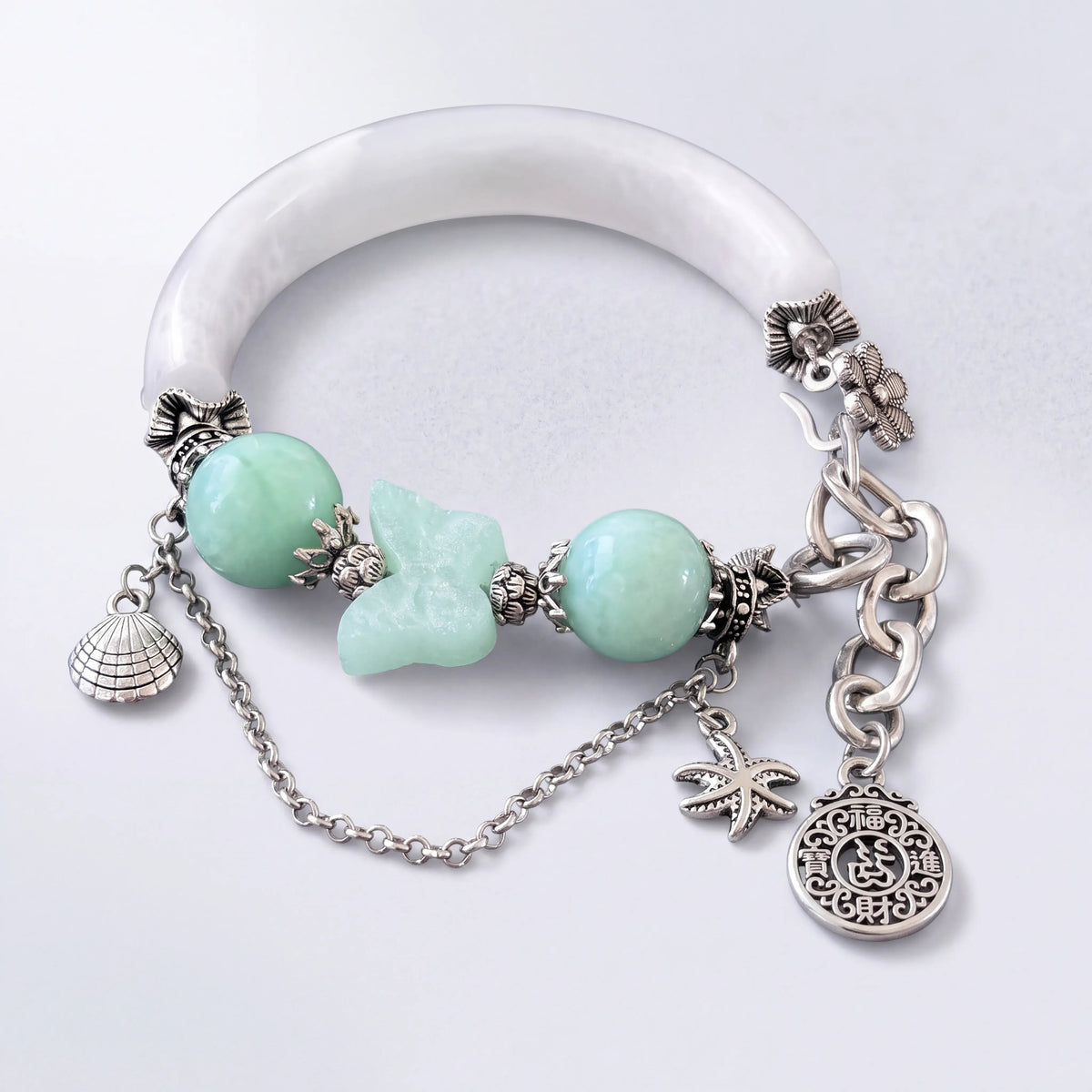 Ocean Whisper Jade Charm Bangle – 16cm
