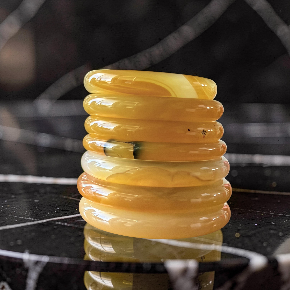 Vivid Honey Agate Bangle Bracelet