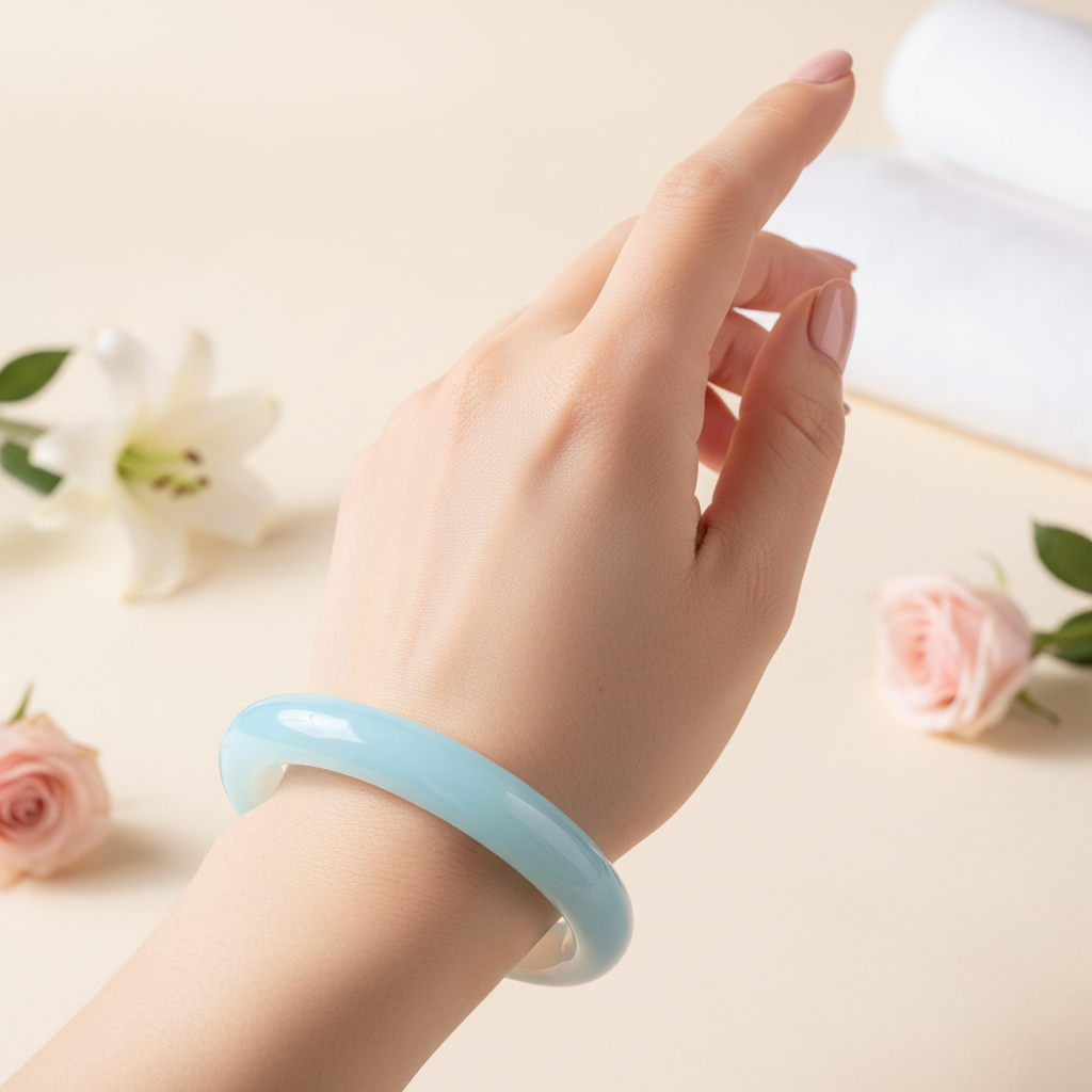Ethereal Blue Chalcedony Agate Bangle Bracelet