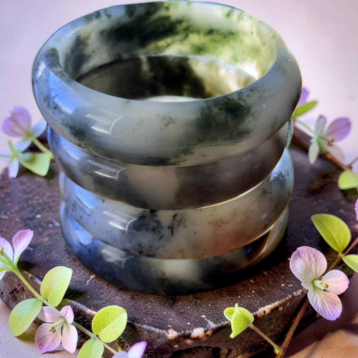 Green Moss Agate Bangle Bracelet | Natural Gemstone | Sizes 58–62mm