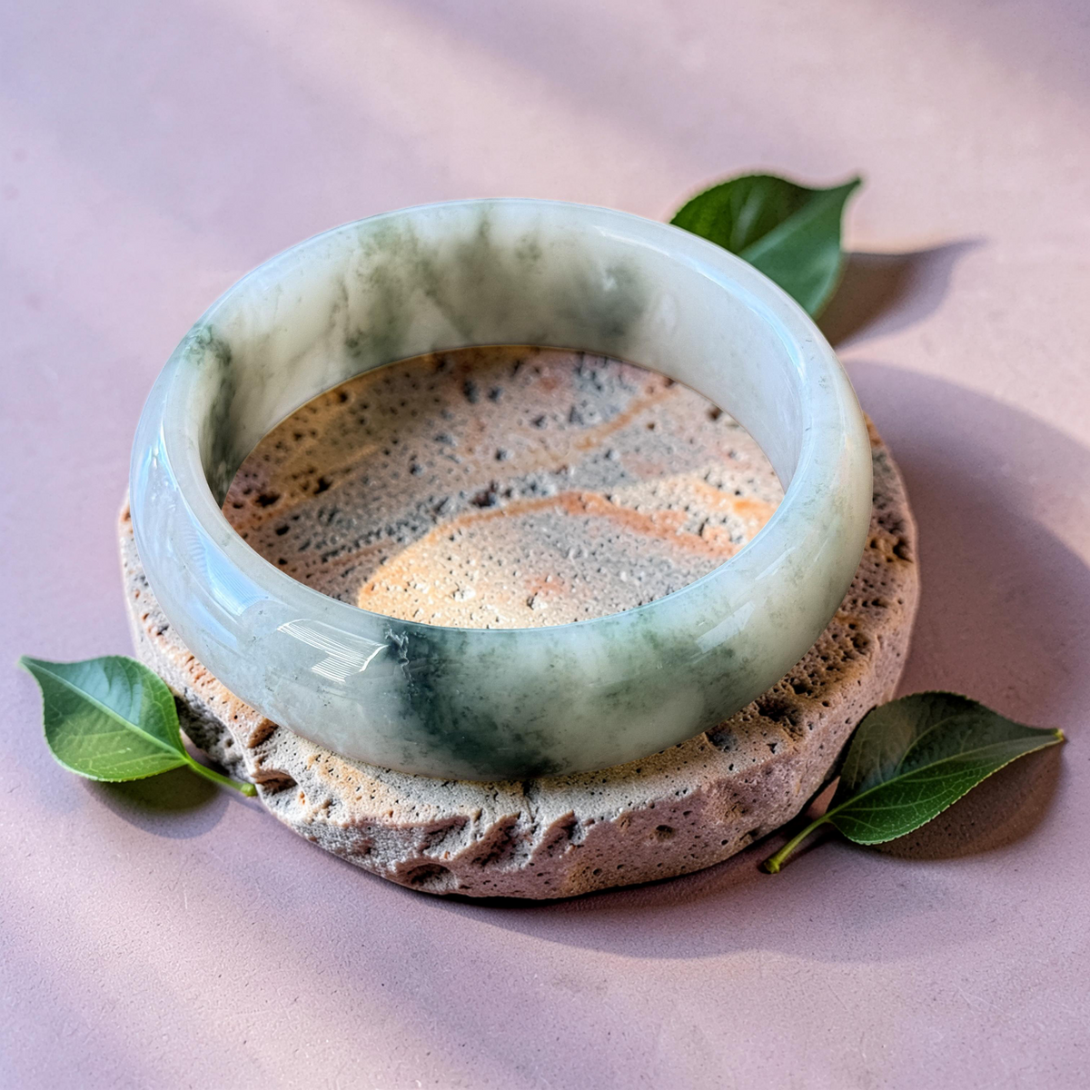 Green Moss Agate Bangle Bracelet | Natural Gemstone | Sizes 58–62mm