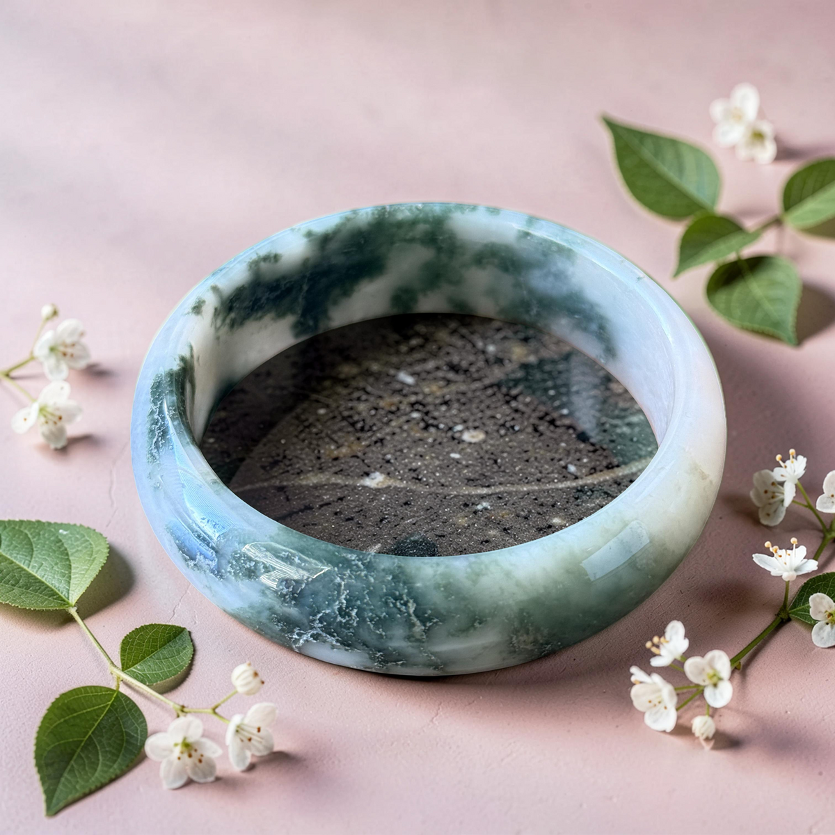 Green Moss Agate Bangle Bracelet | Natural Gemstone | Sizes 58–62mm