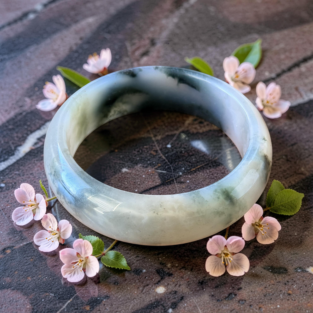 Green Moss Agate Bangle Bracelet | Natural Gemstone | Sizes 58–62mm