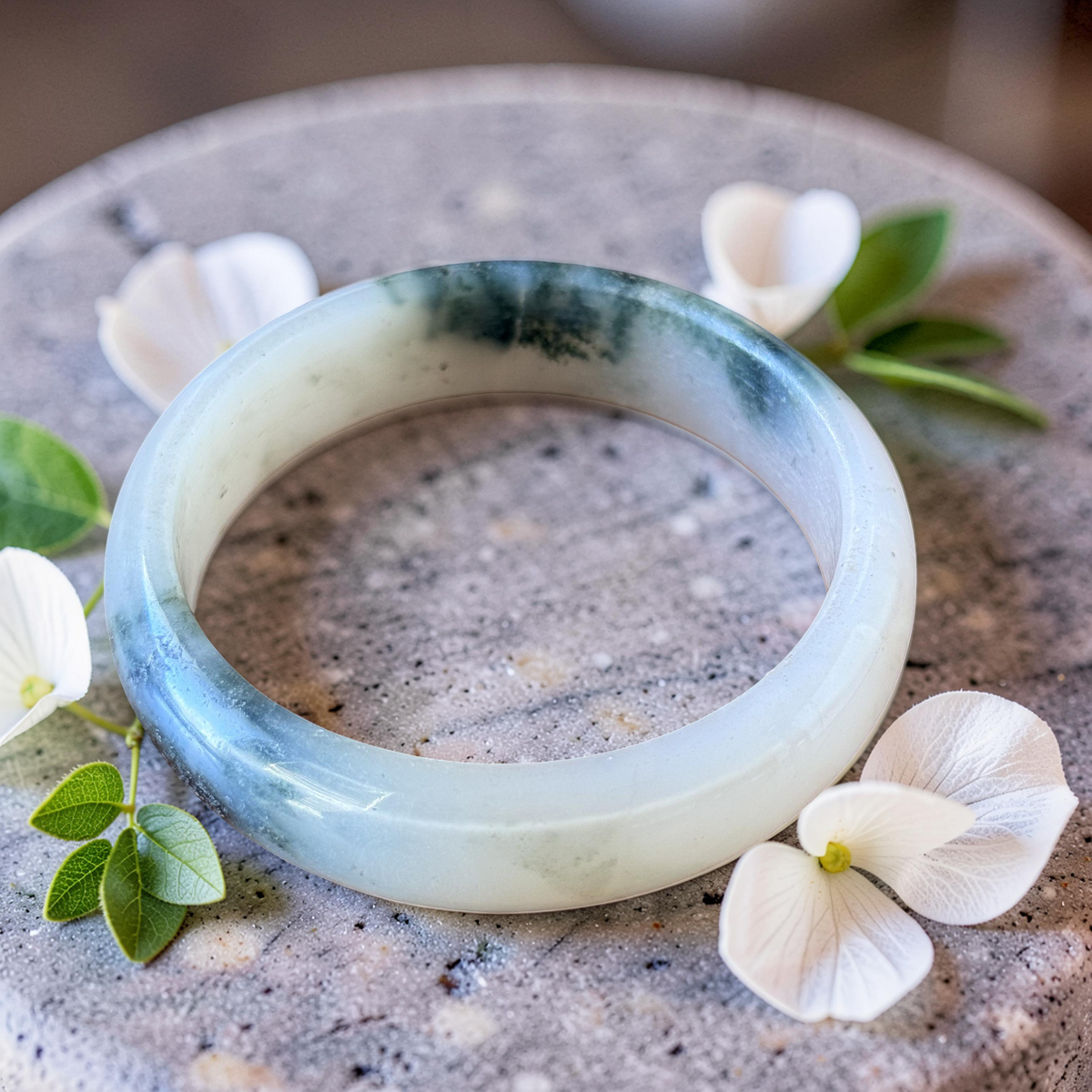 Green Moss Agate Bangle Bracelet | Natural Gemstone | Sizes 58–62mm