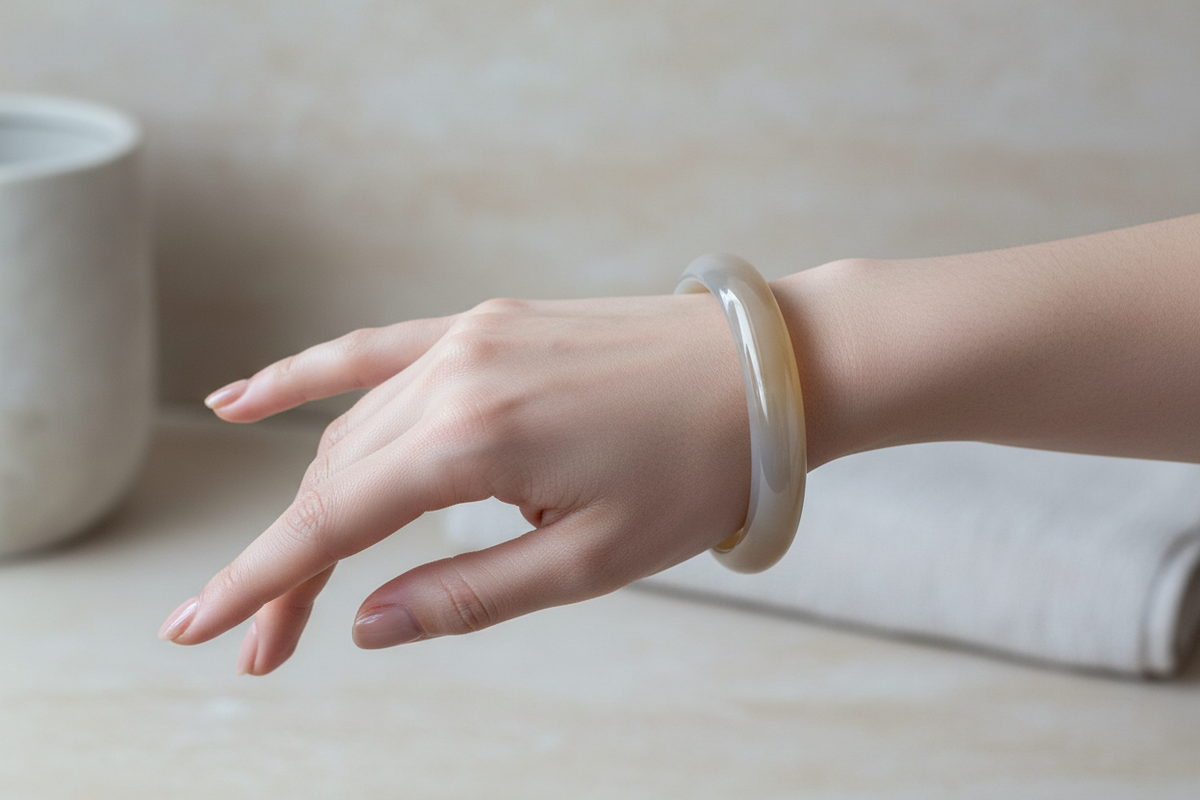 Sand & Honey Cream White Agate Bangle