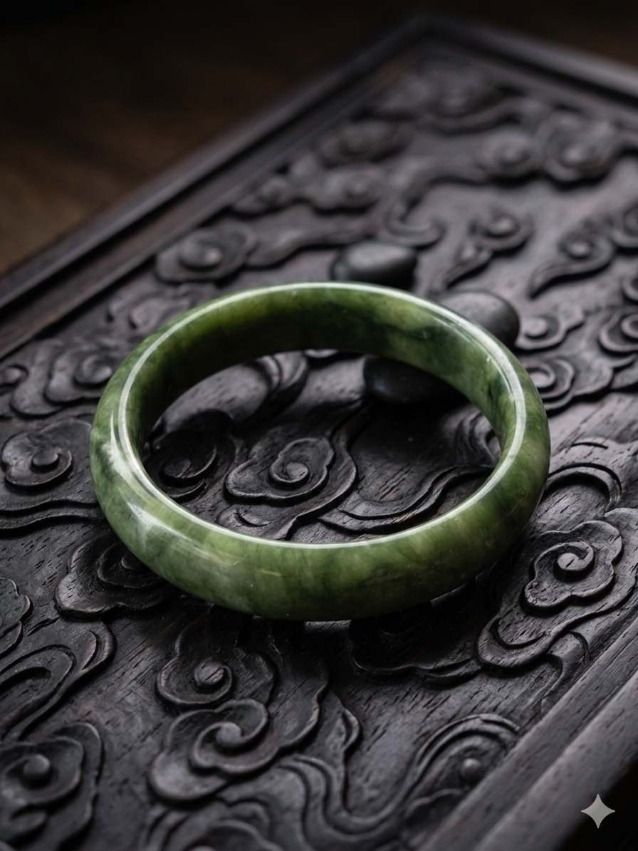 Serpentine Jade Bangle: Authentic Grade A Natural Crystal (58.2mm)