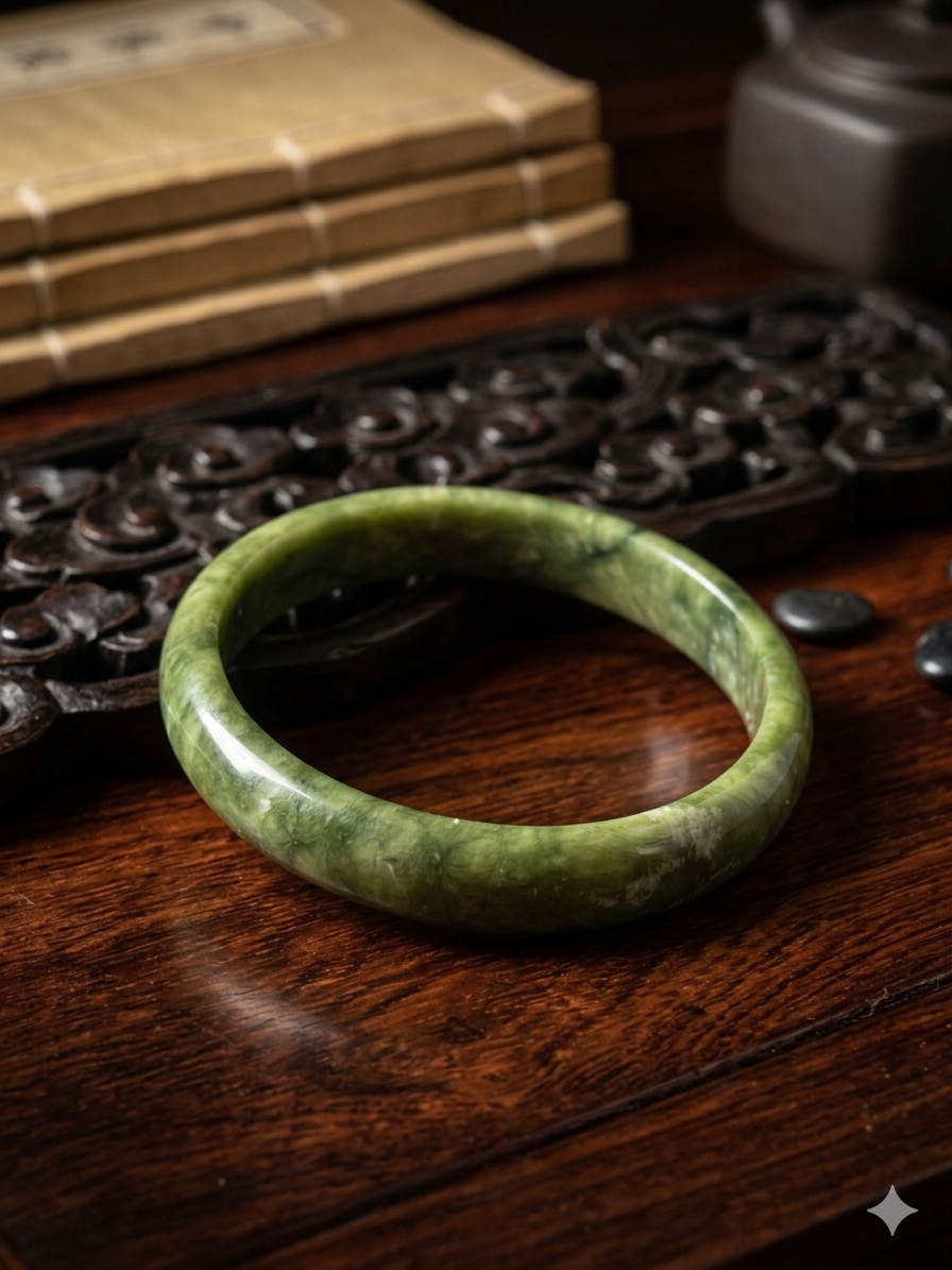 Serpentine Jade Bangle: Authentic Grade A Natural Crystal (58.2mm)