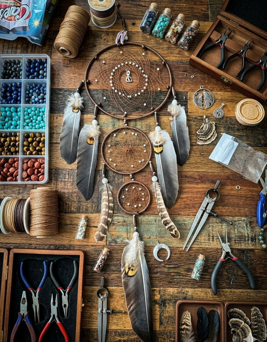 Brown With Gray Feathers Dream Catcher