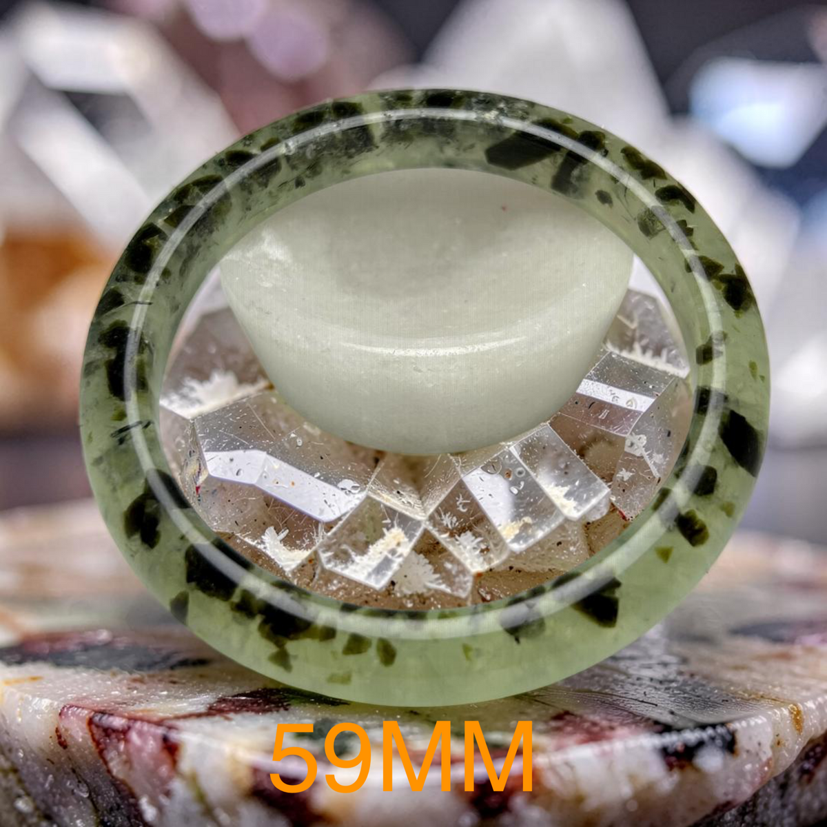 Prehnite Rutilated Quartz Natural Green Jade Bangle Bracelet