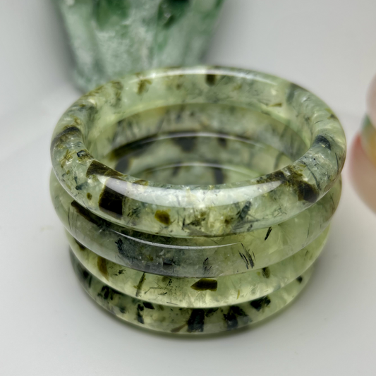 Prehnite Rutilated Quartz Natural Green Jade Bangle Bracelet