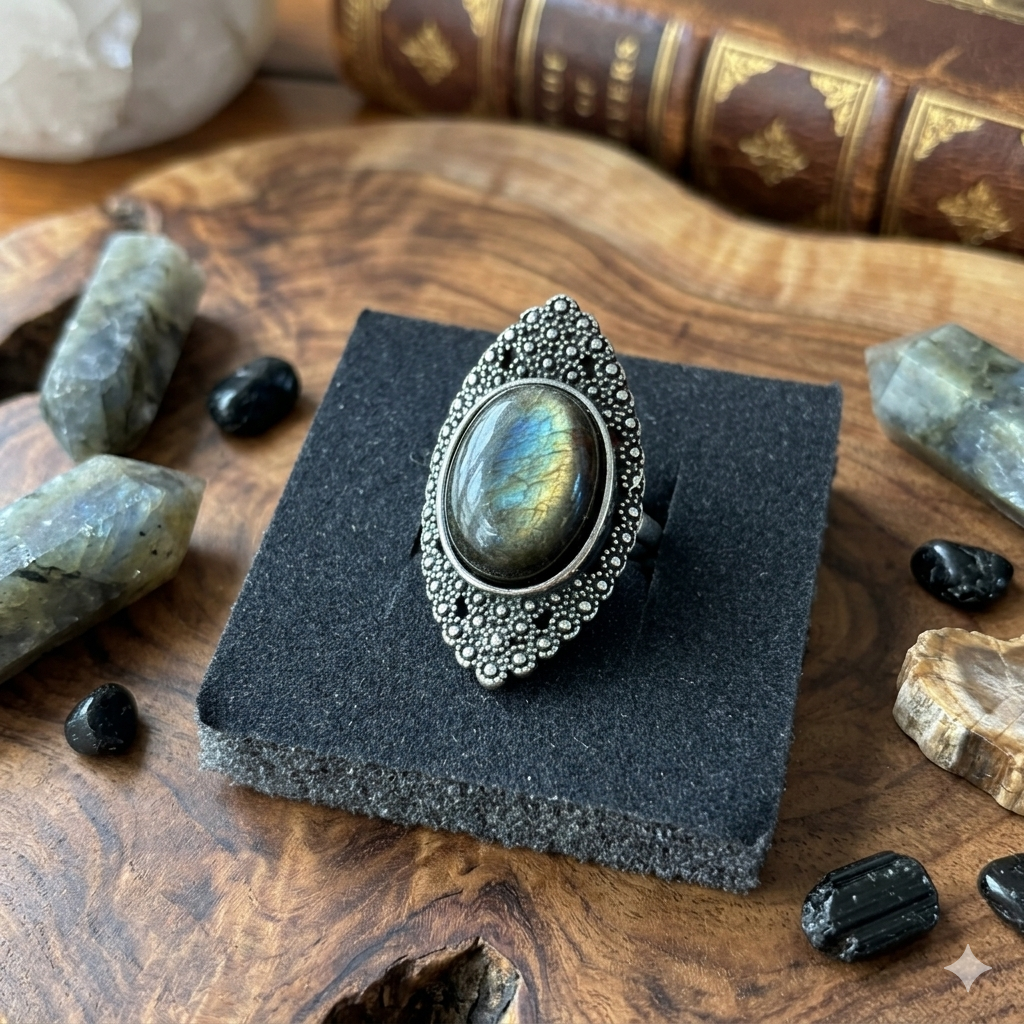 Adjustable Labradorite Stainless Steel Ring