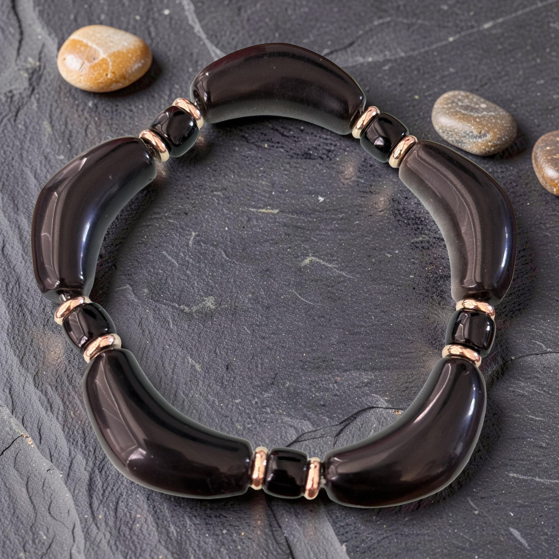 Silver Obsidian Bracelet worn on wrist side view