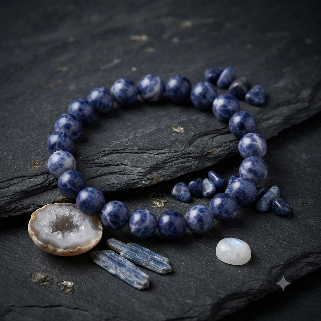 Natural Sodalite Bracelet 12mm | Blue Crystal Beaded Stretch Bracelet