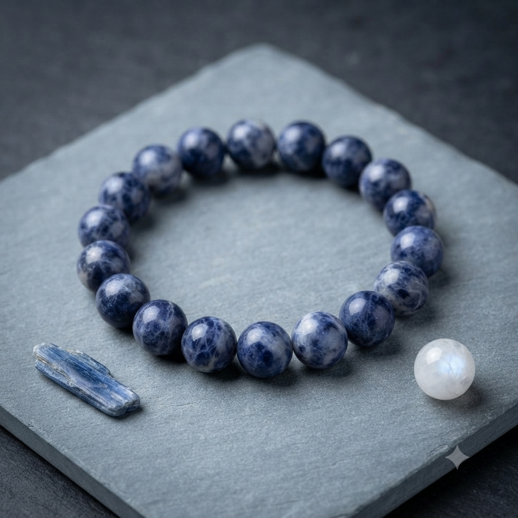 Natural Sodalite Bracelet 12mm | Blue Crystal Beaded Stretch Bracelet