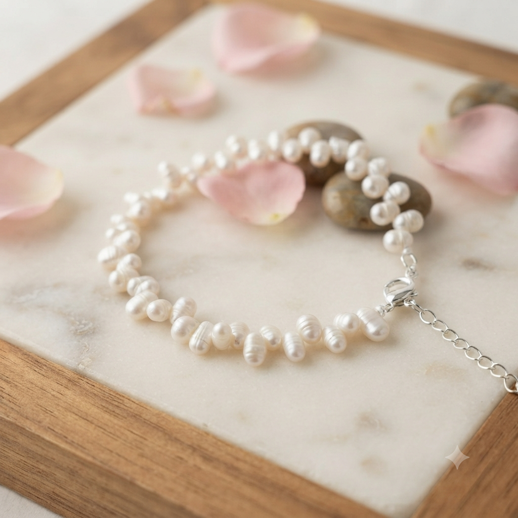Freshwater Pearl Bracelet – 4mm Baroque Pearls, Stainless Steel Clasp