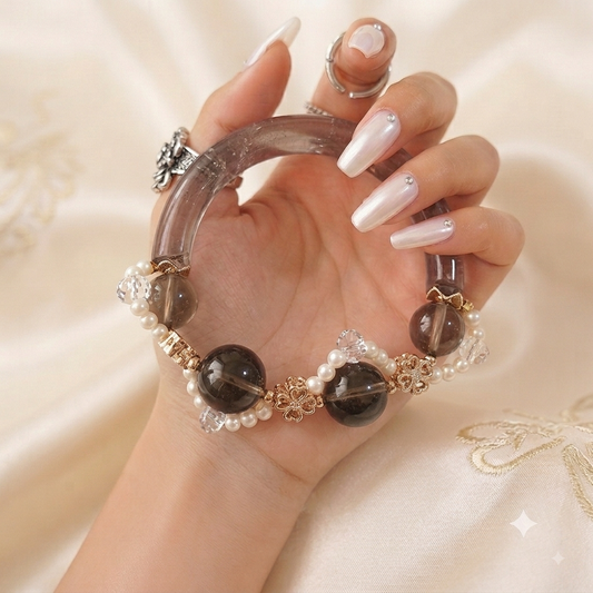 Smoky Quartz & Freshwater Pearl Bangle 14cm 5.5"