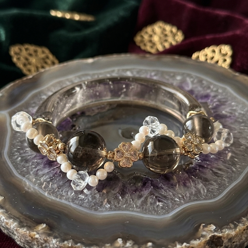 Smoky Quartz & Freshwater Pearl Bangle 14cm 5.5"