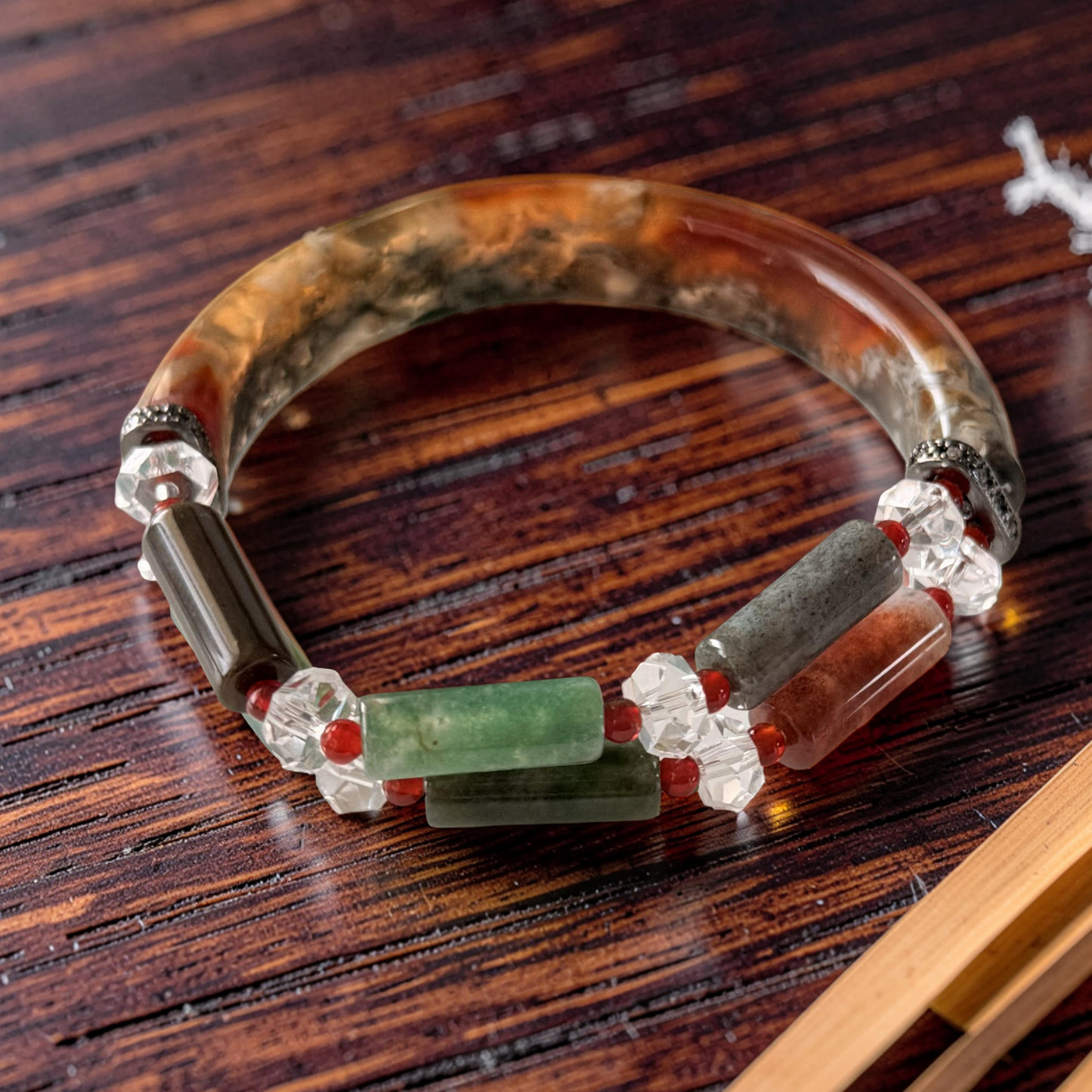 Ocean Jasper & Green Jade Bangle – 5.5"