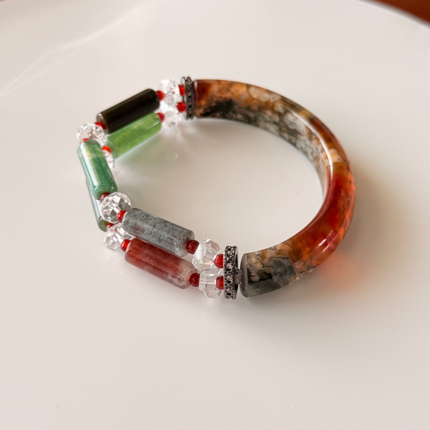 Ocean Jasper & Green Jade Bangle – 5.5"