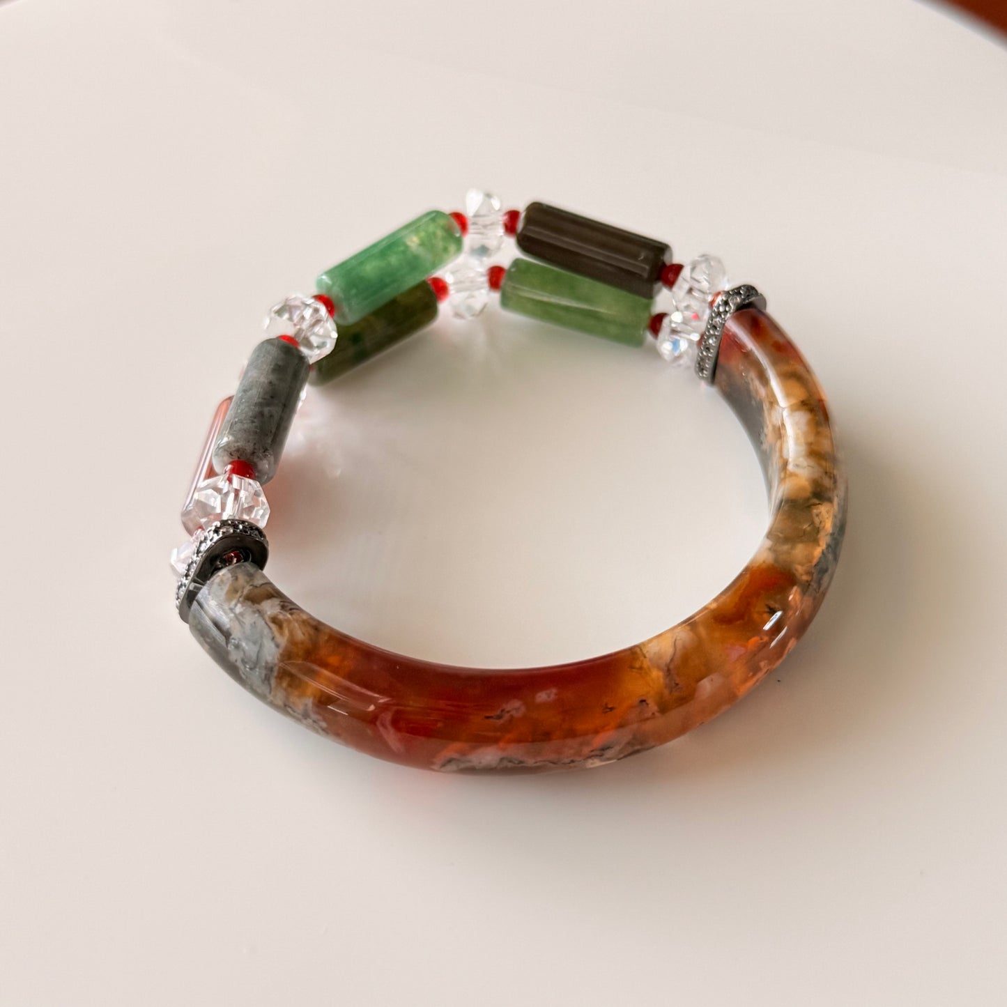 Ocean Jasper & Green Jade Bangle – 5.5"