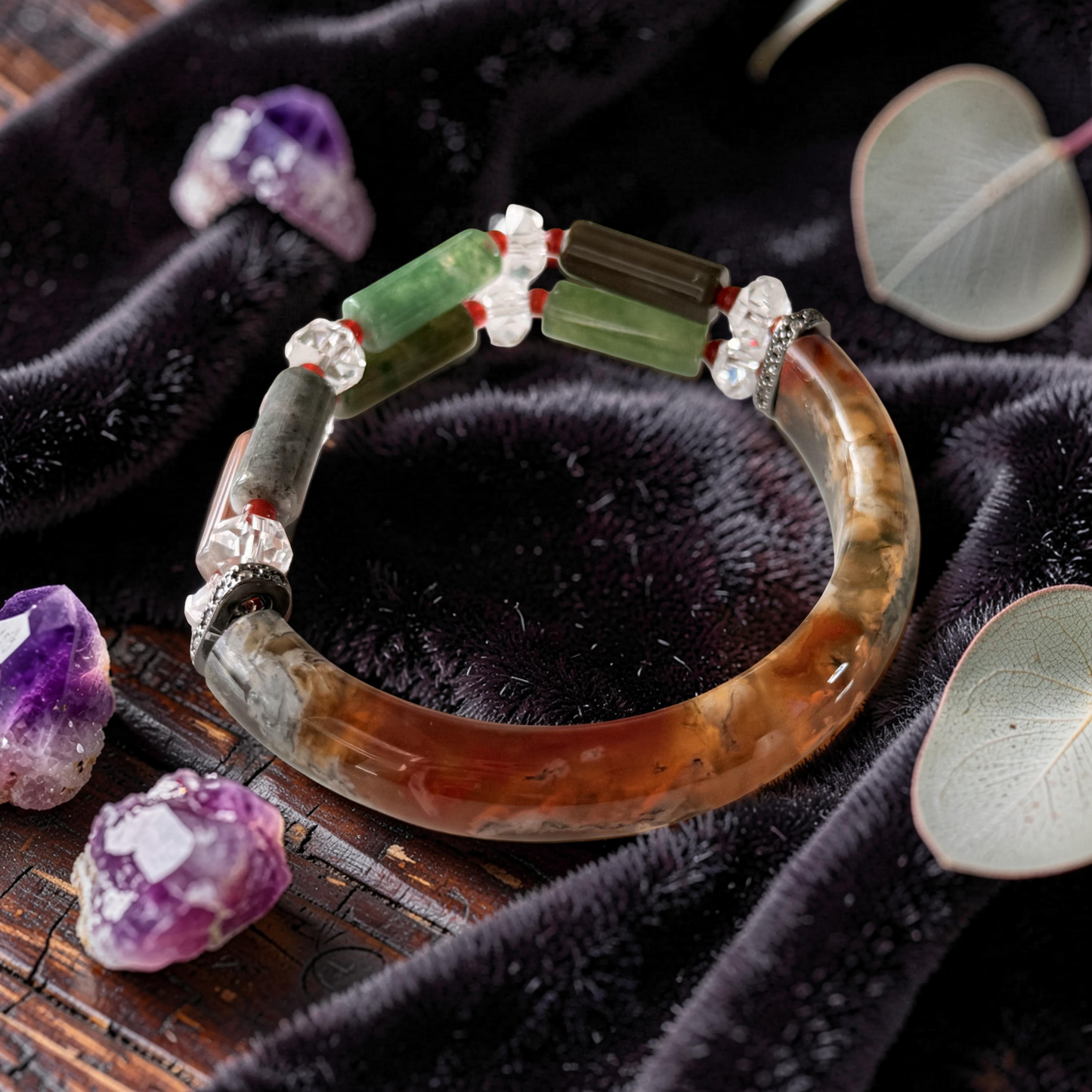 Ocean Jasper & Green Jade Bangle – 5.5"