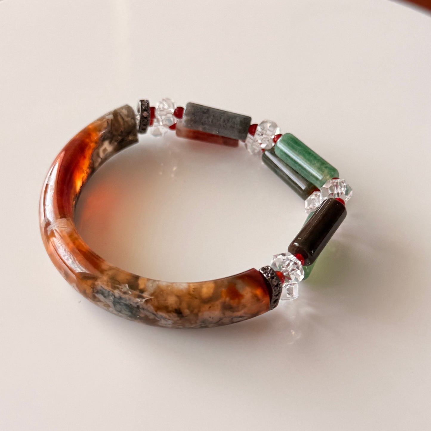 Ocean Jasper & Green Jade Bangle – 5.5"