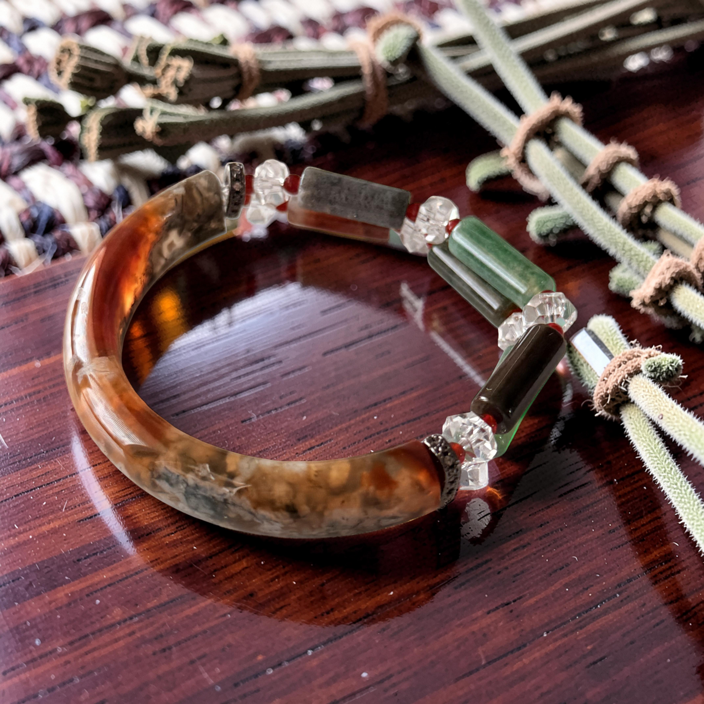 Ocean Jasper & Green Jade Bangle – 5.5"