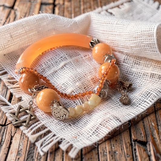 Peach Agate & Crystal Charm Bracelet Set