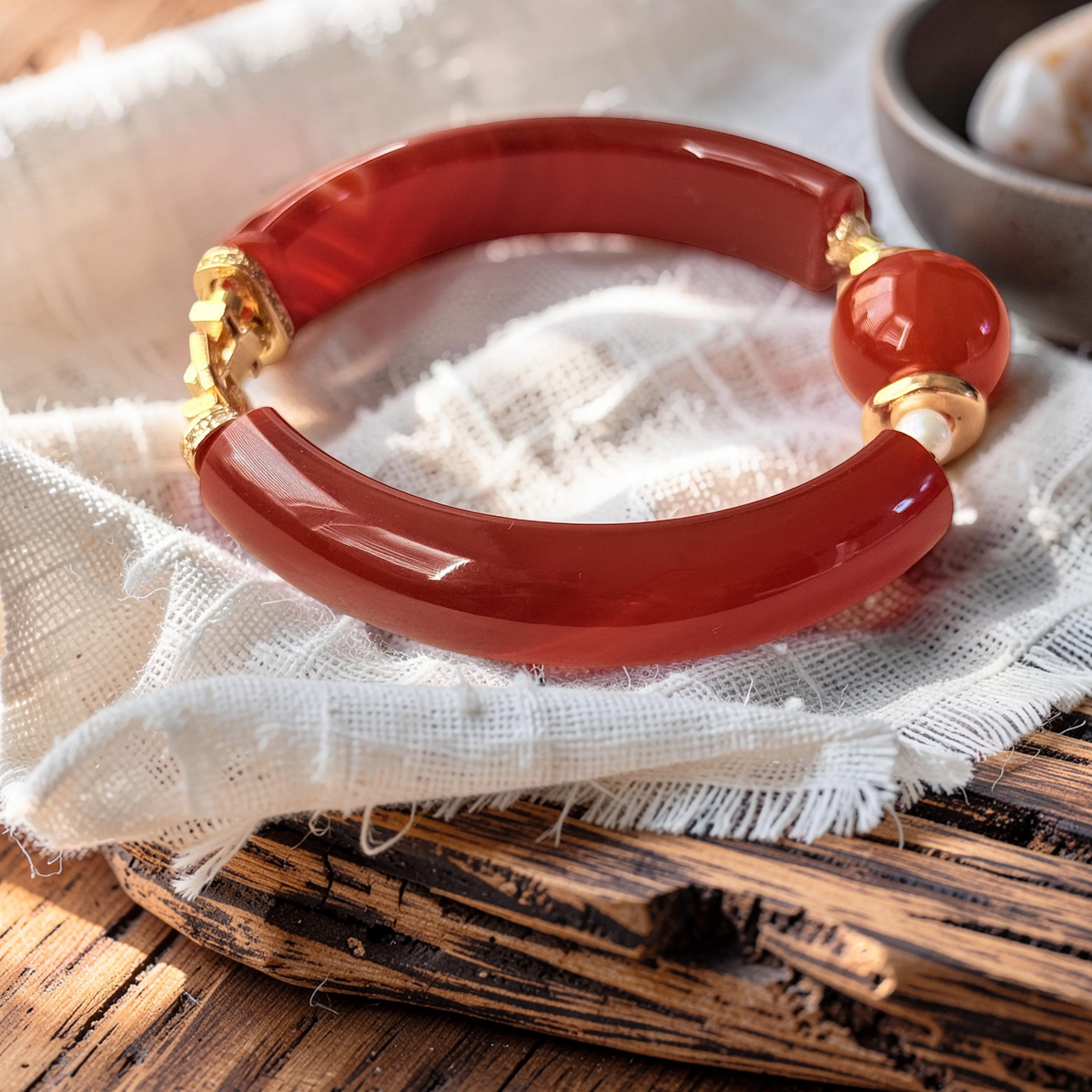 Carnelian & Freshwater Pearl Bangle Bracelet 17CM
