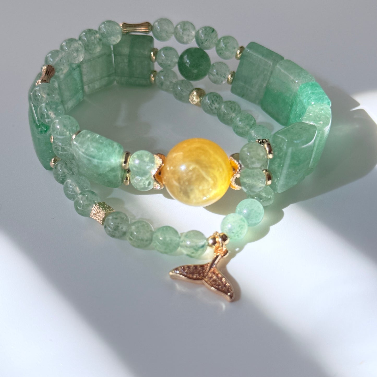 Green Strawberry Quartz & Citrine Double-Strand Bracelet Stack