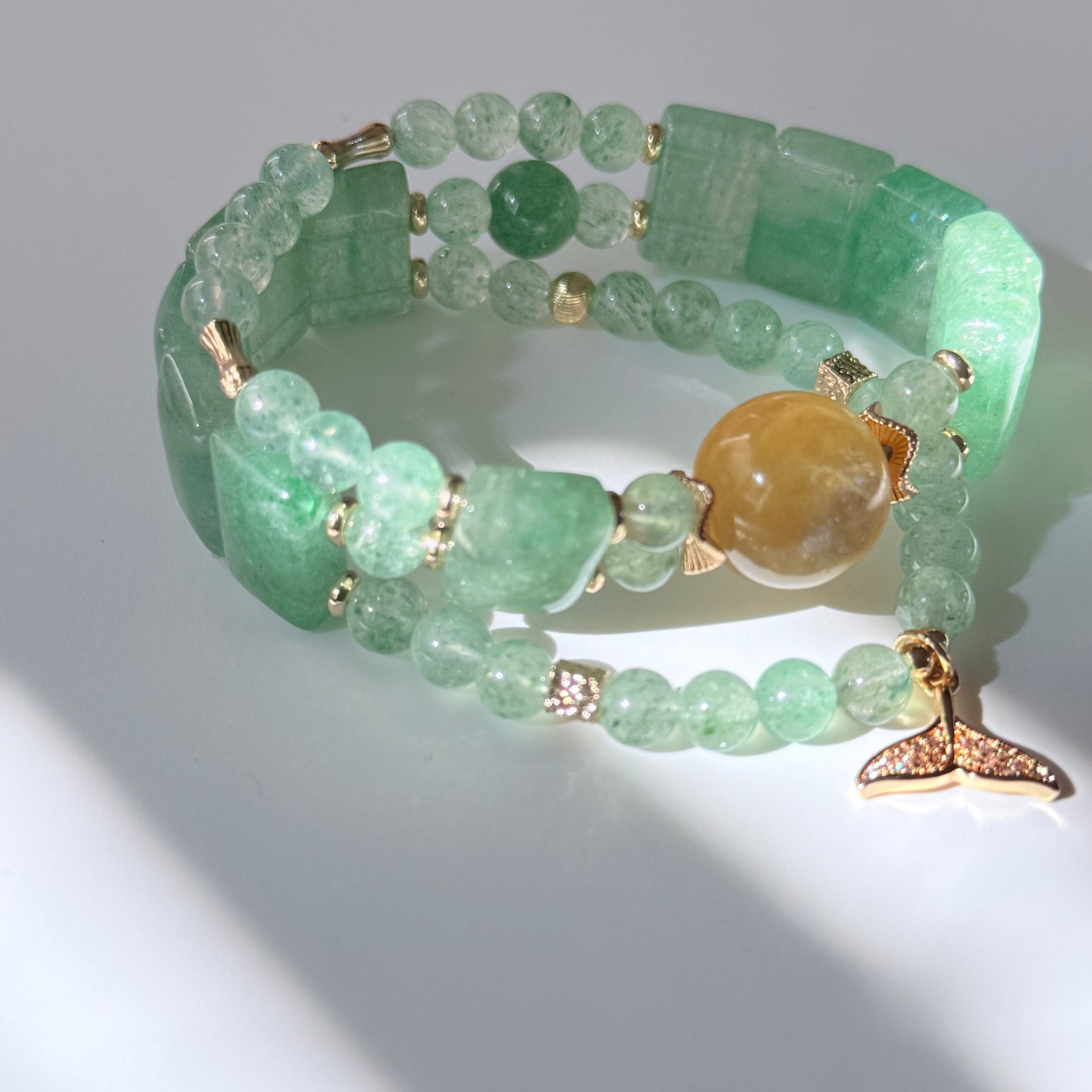Green Strawberry Quartz & Citrine Double-Strand Bracelet Stack
