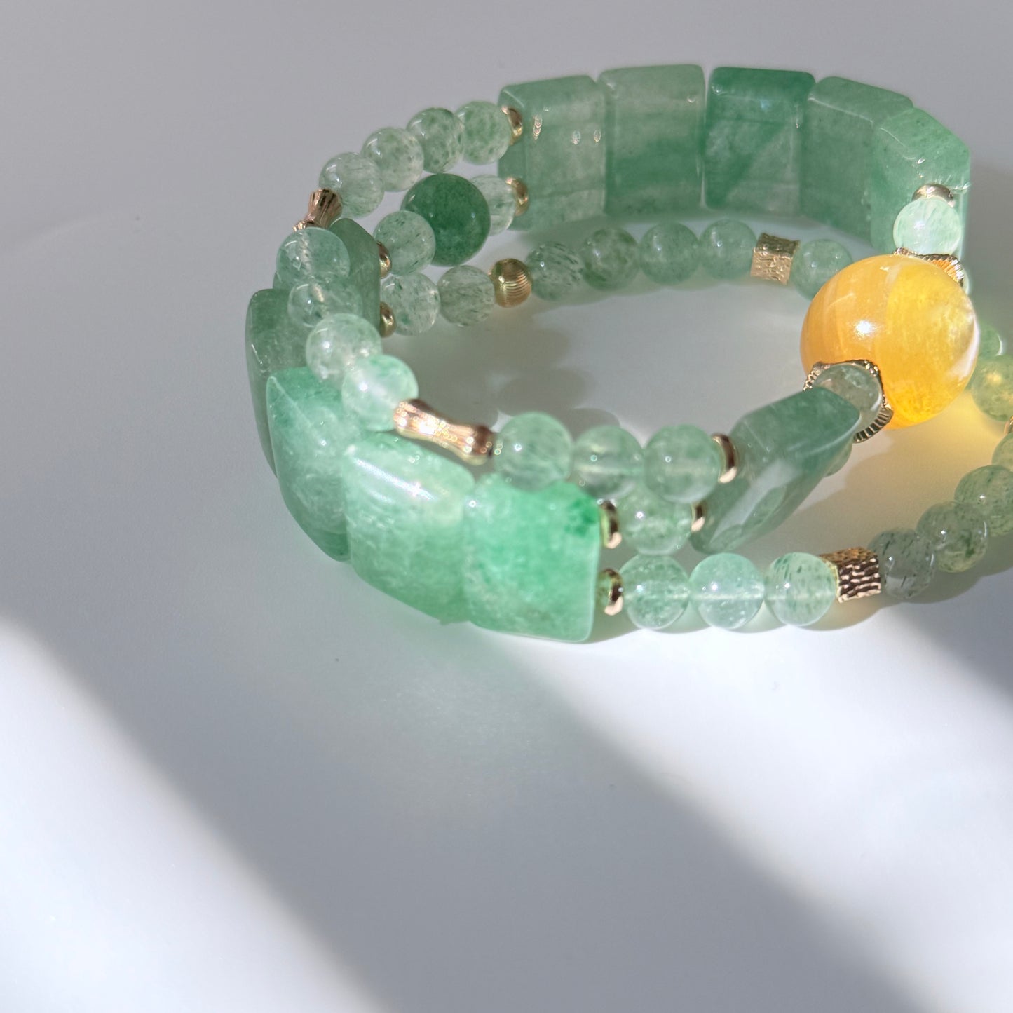 Green Strawberry Quartz & Citrine Double-Strand Bracelet Stack