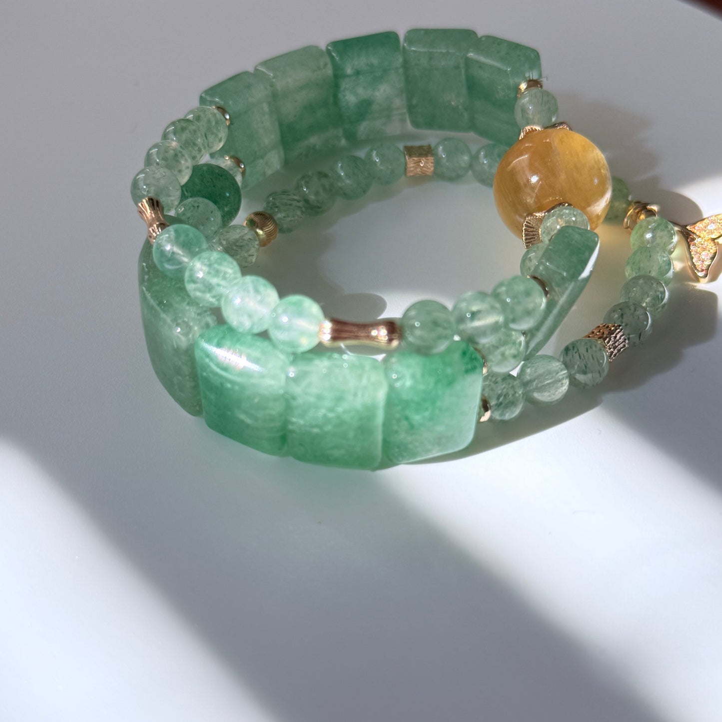 Green Strawberry Quartz & Citrine Double-Strand Bracelet Stack