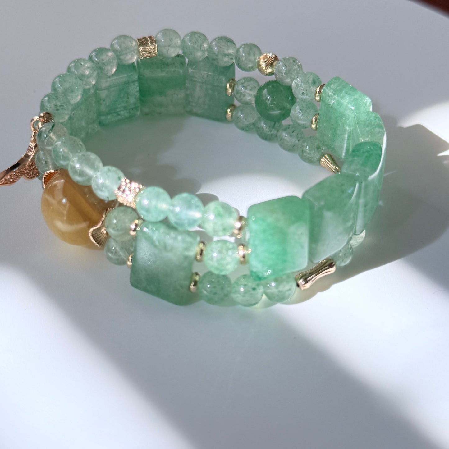Green Strawberry Quartz & Citrine Double-Strand Bracelet Stack