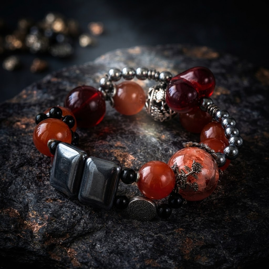Ember Glow Fire Quartz & Carnelian Bracelet