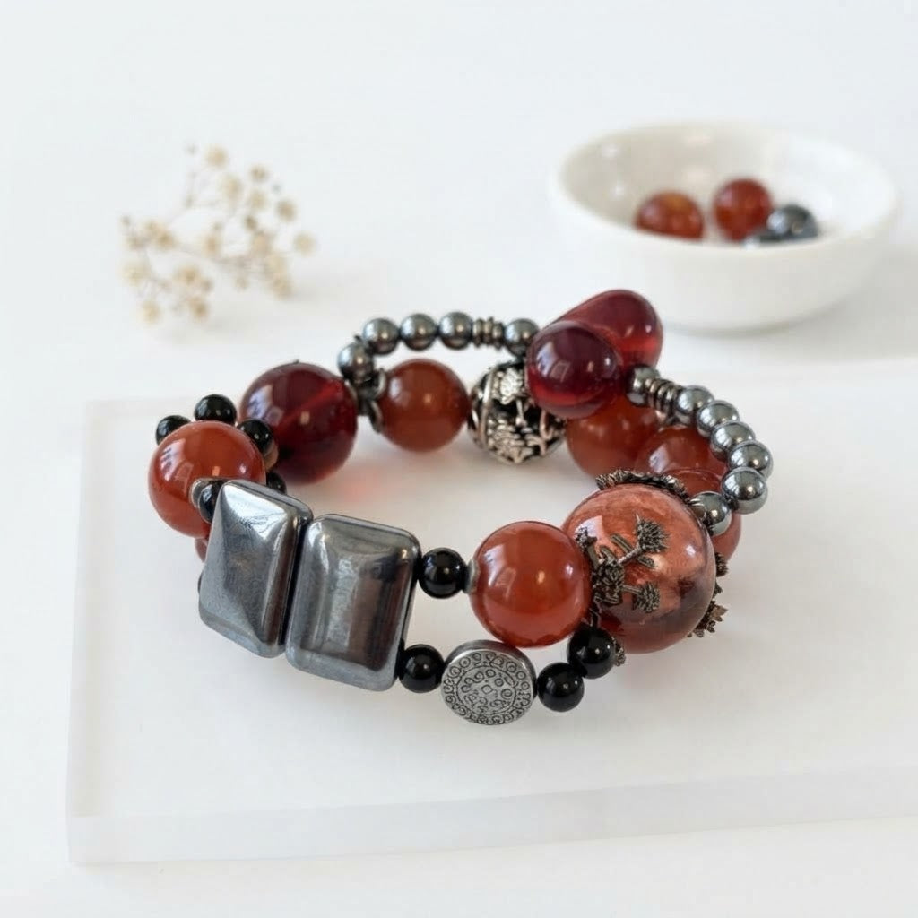 Ember Glow Fire Quartz & Carnelian Bracelet