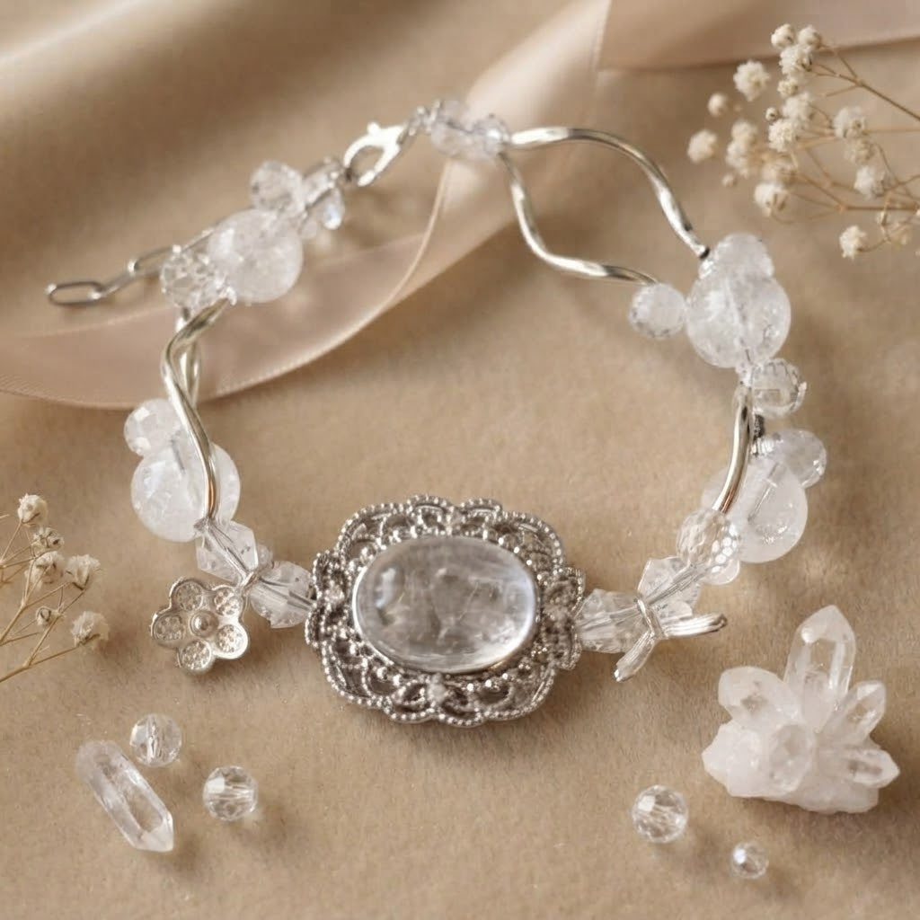 Clear Quartz Crystal Garden Filigree Bracelet – 6.5" + 2" Extender
