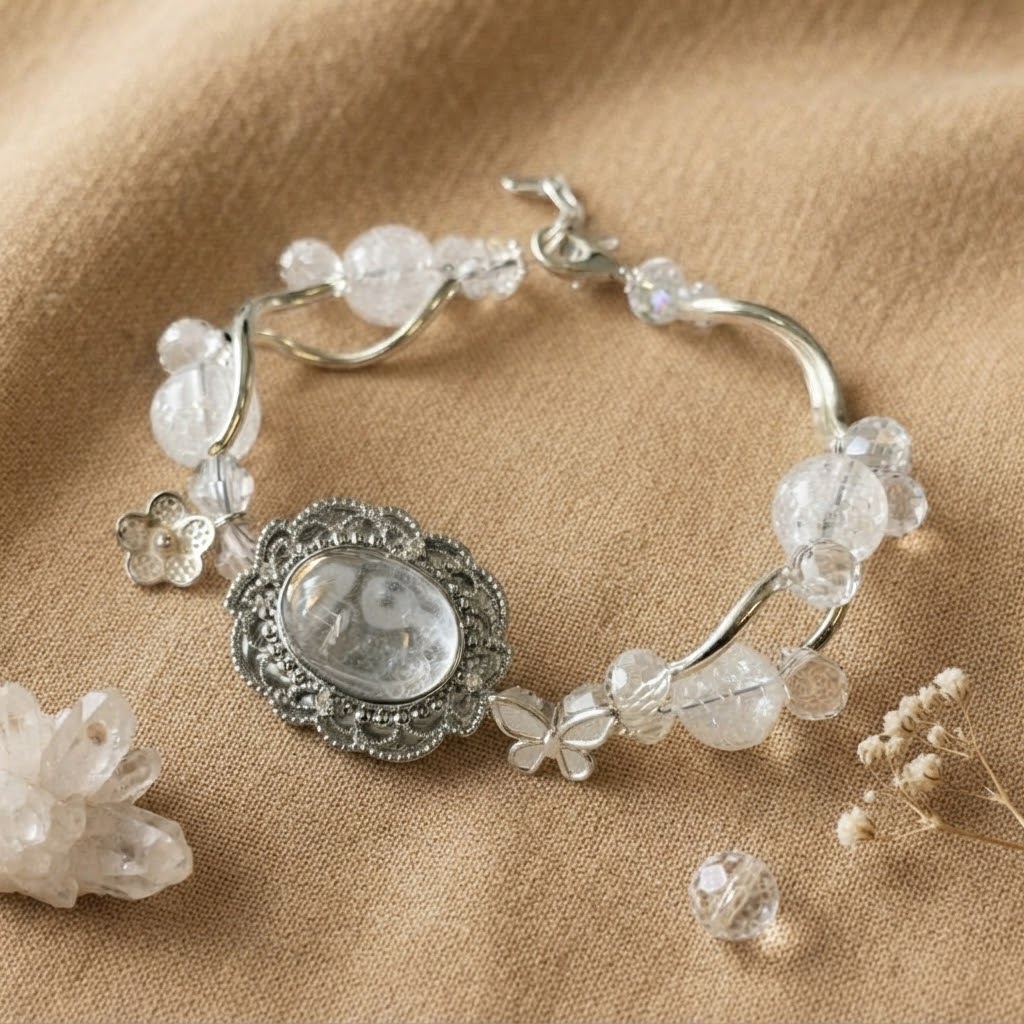 Clear Quartz Crystal Garden Filigree Bracelet – 6.5" + 2" Extender